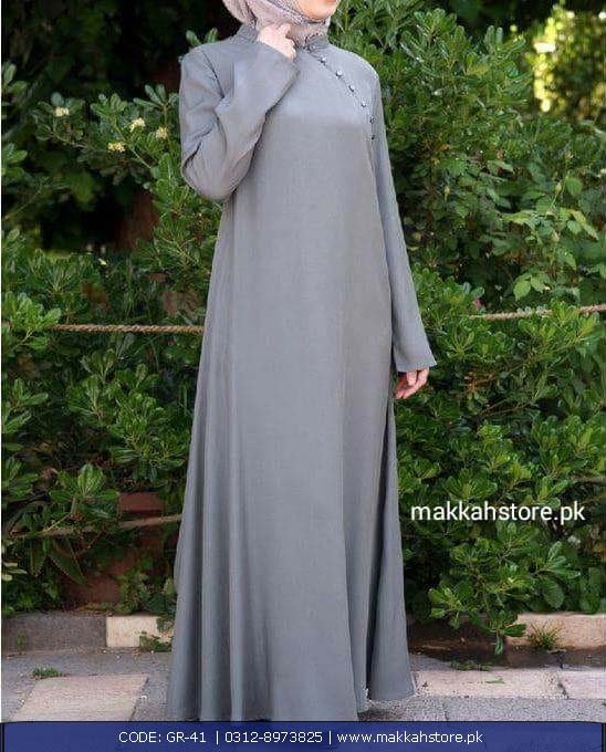 TURKISH GREY SIDE BUTTON ABAYA